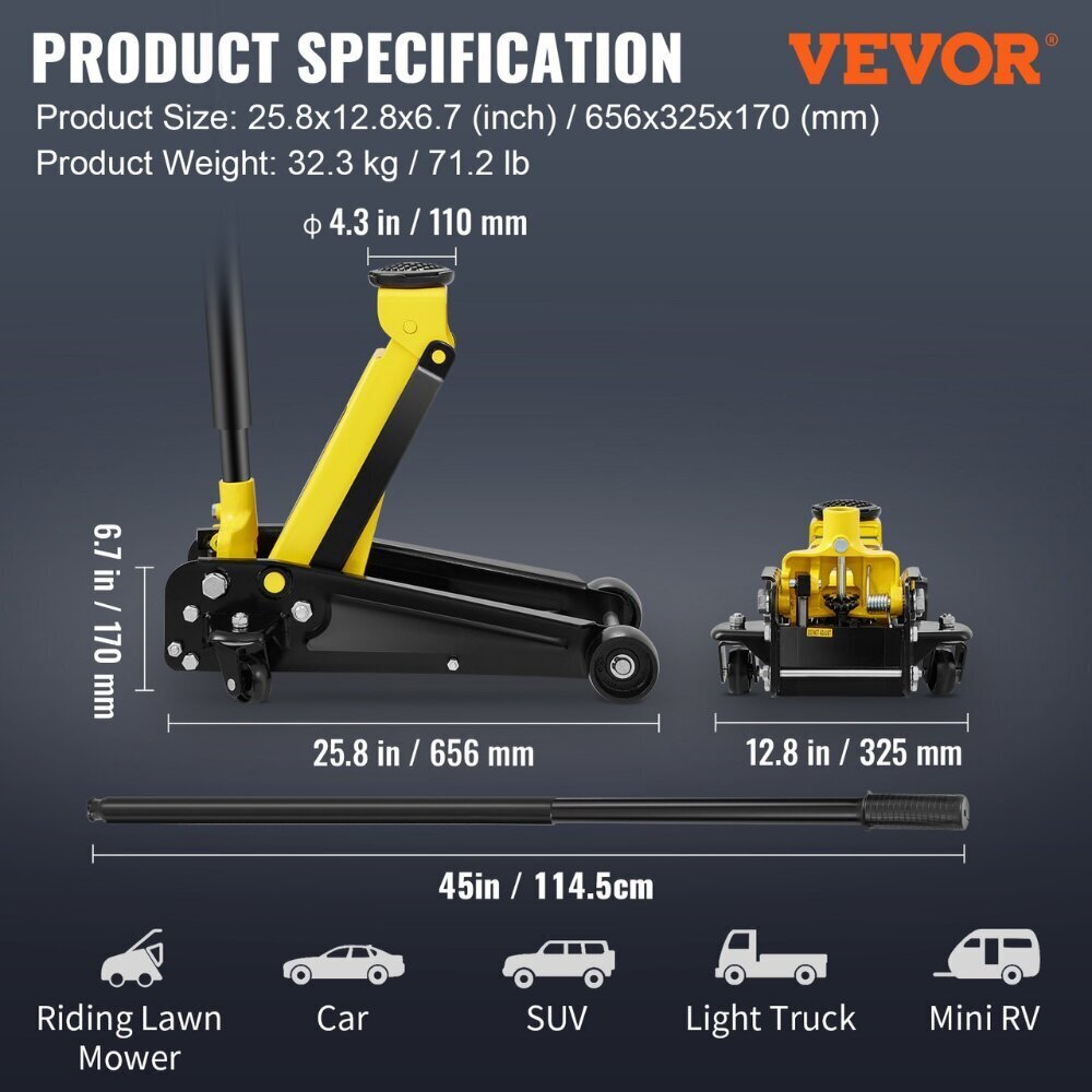 Hydraulinen tunkki Vevor, 1 kpl hinta ja tiedot | Lisätarvikkeet autoiluun | hobbyhall.fi