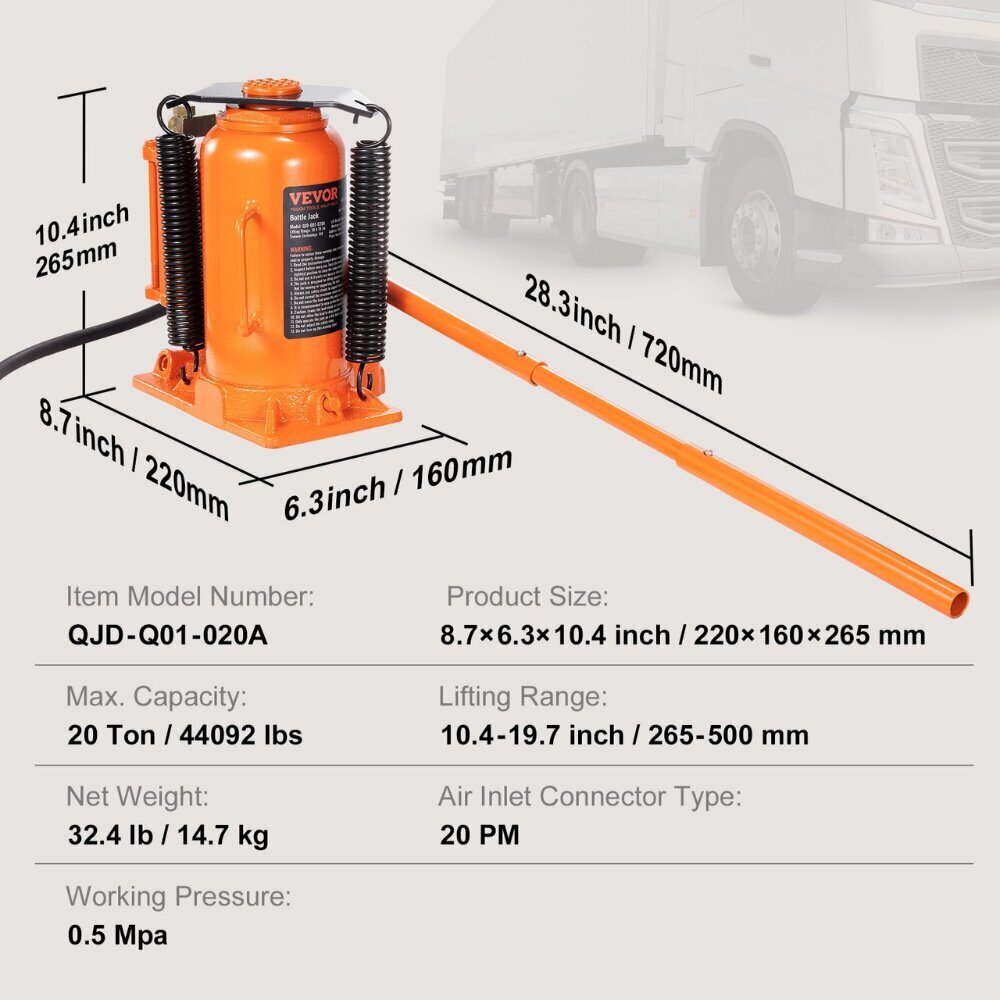 Oro-/hydraulinen domkraatti Vevor 20 T, 1 kpl hinta ja tiedot | Lisätarvikkeet autoiluun | hobbyhall.fi