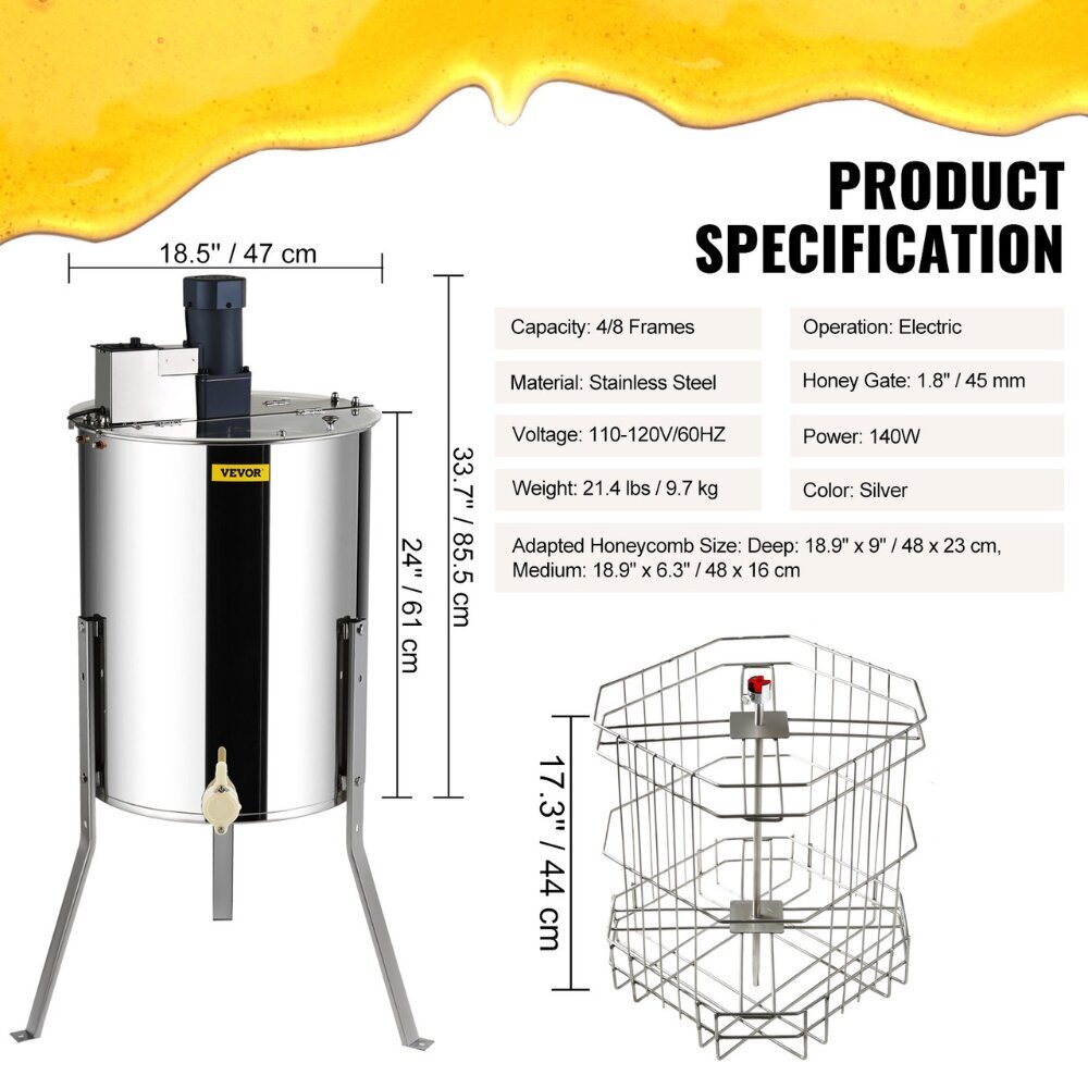 Sähköinen hunajanpoistaja Vevor, 140 W hinta ja tiedot | Käsityökalut | hobbyhall.fi