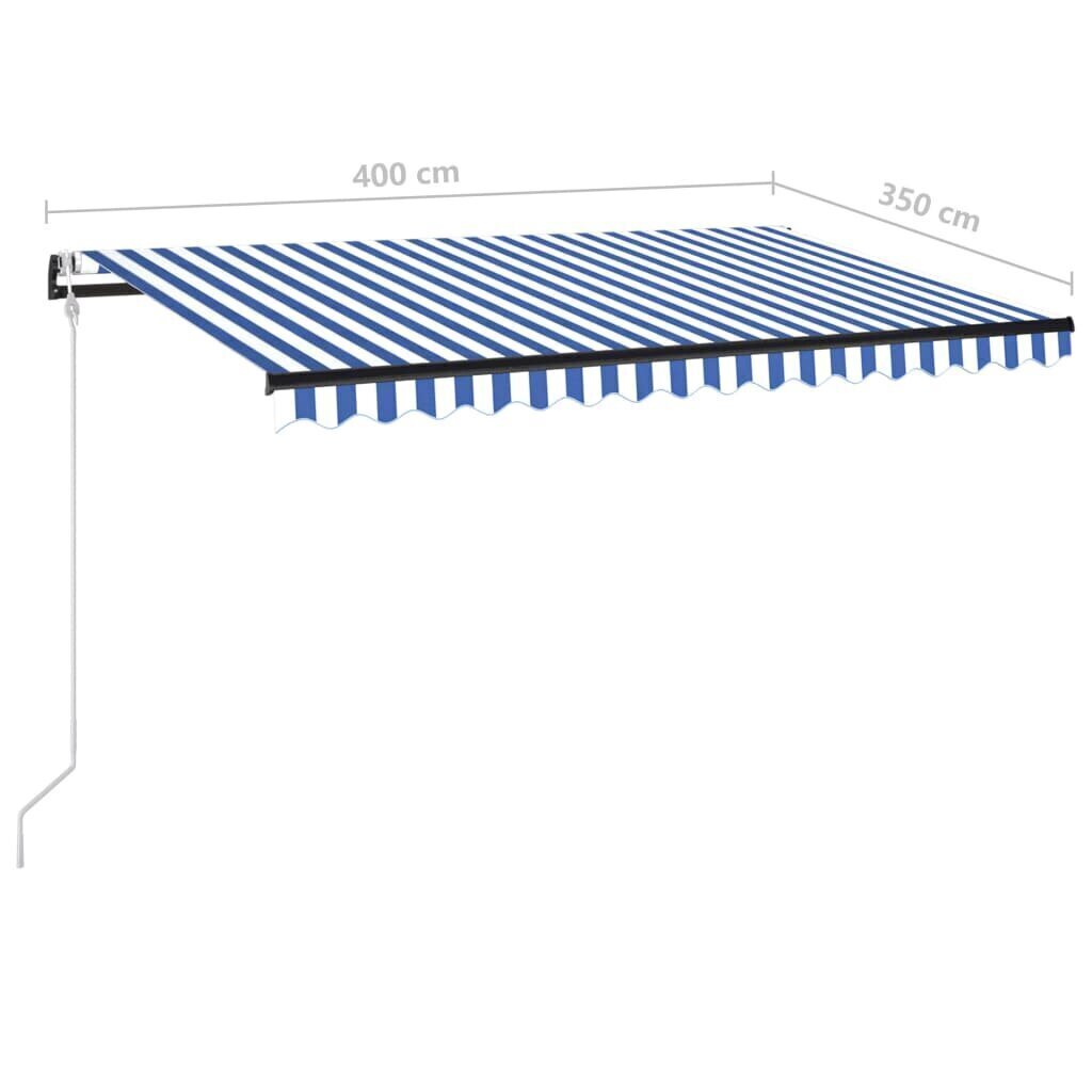 Automaattisesti sisäänkelattava markiisi 400x350 cm sinivalk. hinta ja tiedot | Aurinkovarjot ja markiisit | hobbyhall.fi