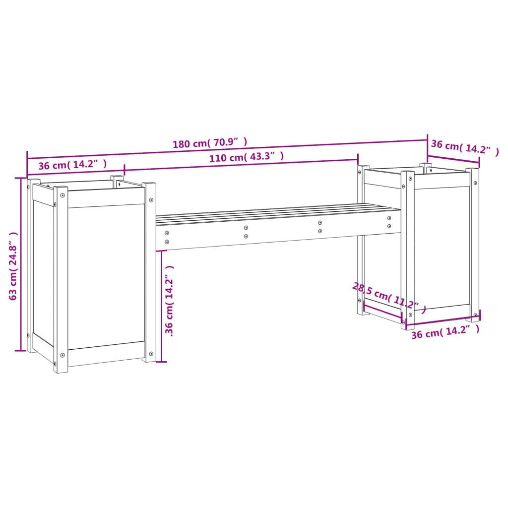 Kukkalaatikkopenkki harmaa 180x36x63 cm täysi mänty hinta ja tiedot | Puutarhapenkit | hobbyhall.fi