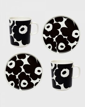 Marimekko Oiva/Unikko -aamiaissetti 2 kpl muki + lautanen valkoinen, musta onesize hinta ja tiedot | Lasit, mukit ja kannut | hobbyhall.fi