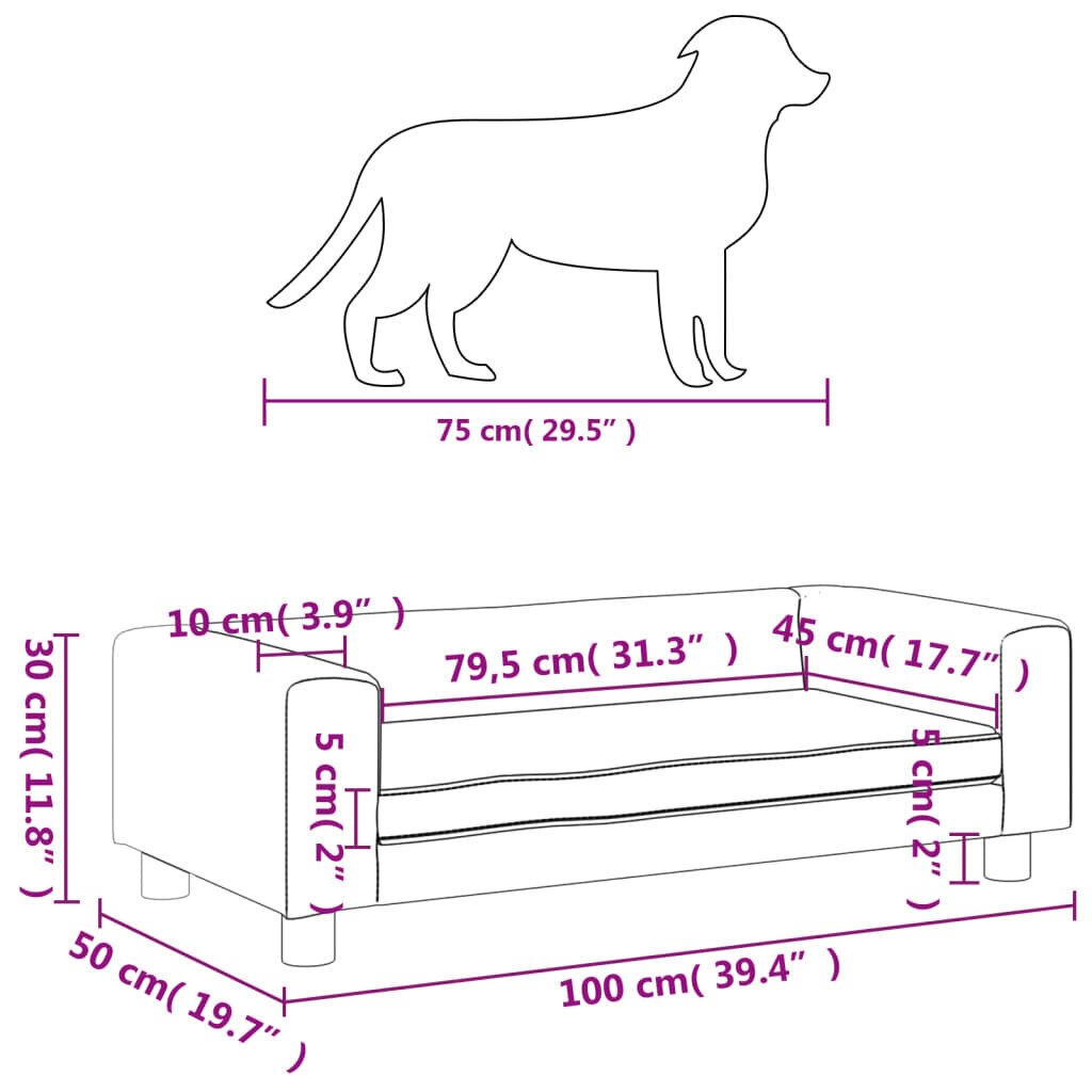 Keinonahkainen koiransänky jatkeella VidaXL, 100x50x30 cm, ruskea hinta ja tiedot | Pedit ja pesät | hobbyhall.fi