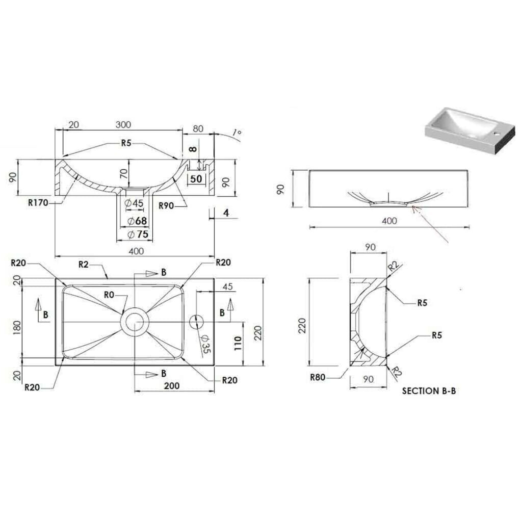 Pesuallas 400x220x90 mm SMC valkoinen hinta ja tiedot | Pesualtaat | hobbyhall.fi