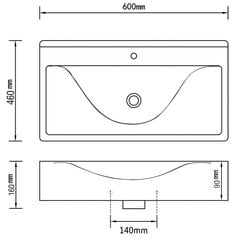 Pesuallas ylivuodolla 60x46x16 cm keraaminen hopea hinta ja tiedot | Pesualtaat | hobbyhall.fi