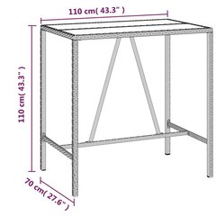 Baaripöytä lasipöytälevyllä ruskea 110x70x110 cm polyrottinki hinta ja tiedot | Puutarhapöydät | hobbyhall.fi