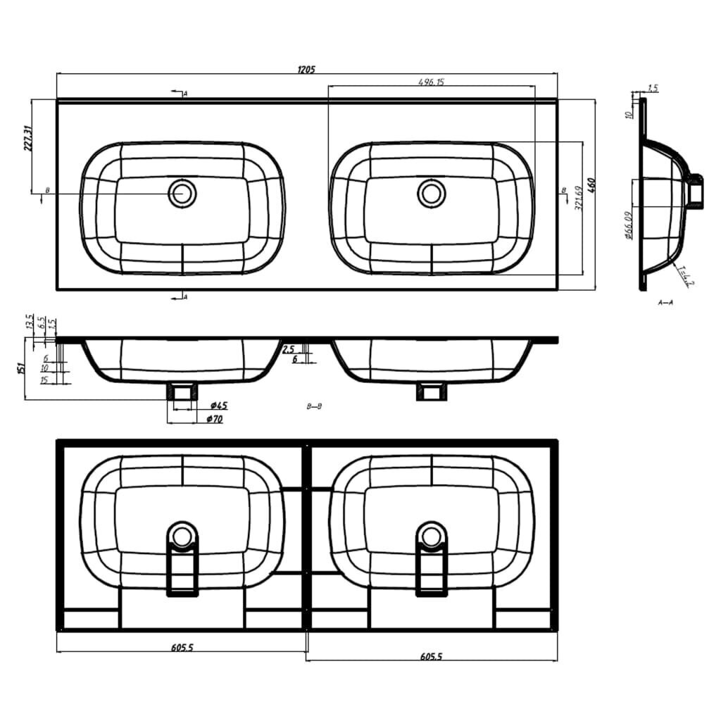 Sisäänrakennettu kaksoispesuallas 1205x460x145 mm SMC valkoinen hinta ja tiedot | Pesualtaat | hobbyhall.fi