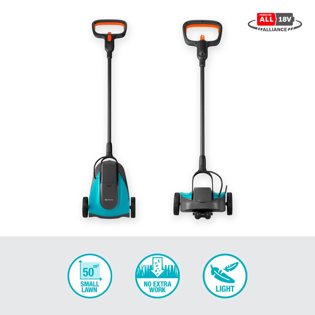 Gardena ruohonleikkuri HandyMower 22/18V P4A sisältää Li-Ion 18V/2,5Ah akun ja laturin AL1810CV hinta ja tiedot | Ruohonleikkurit | hobbyhall.fi