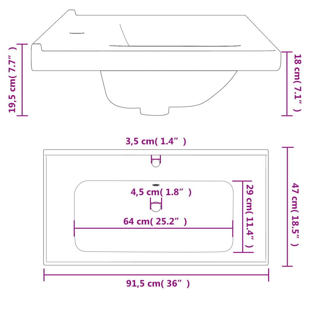 Kylpyhuoneen pesuallas 91,5x48x19,5 cm suorakaide keraaminen hinta ja tiedot | Pesualtaat | hobbyhall.fi