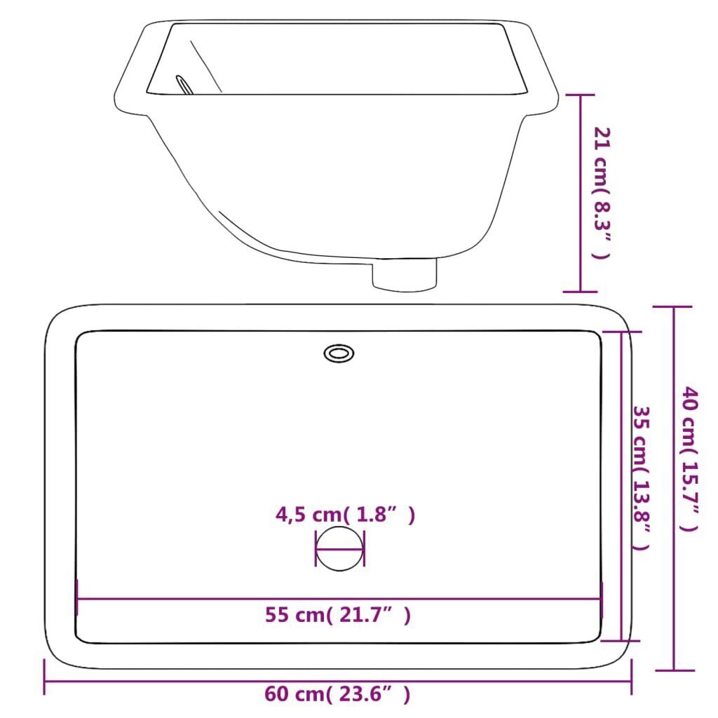 Kylpyhuoneen pesuallas valk. 60x40x21 cm suorakaide keraaminen hinta ja tiedot | Pesualtaat | hobbyhall.fi