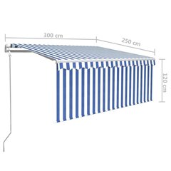 Automaattisesti kelattava markiisi verhoilla 3x2,5 m sinivalk. hinta ja tiedot | Aurinkovarjot ja markiisit | hobbyhall.fi