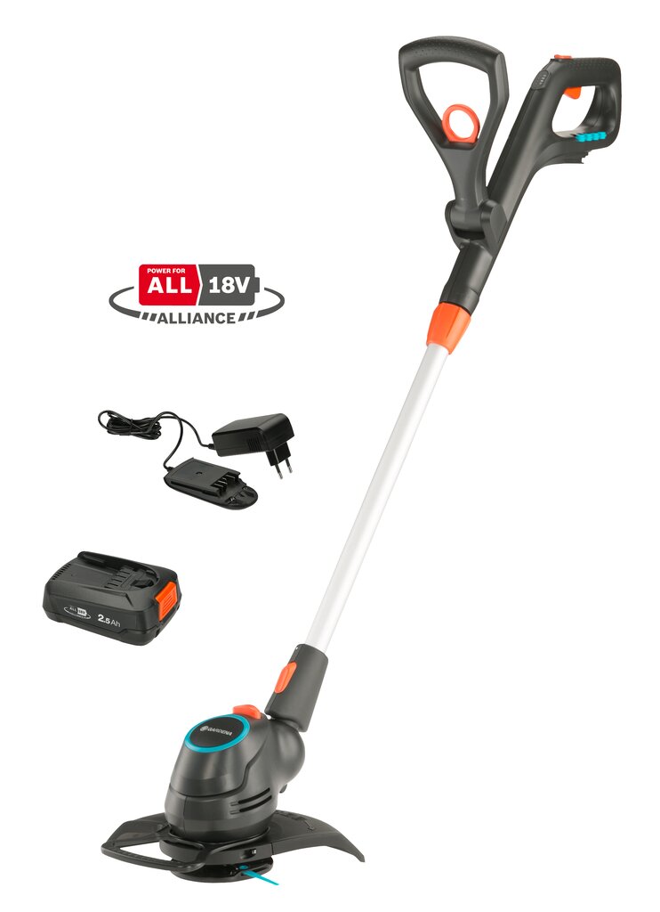 Gardena ComfortCut 23/18V P4A sarja Li-Ion 18V/2,5Ah akku ja laturi AL1810CV hinta ja tiedot | Ruohotrimmerit | hobbyhall.fi