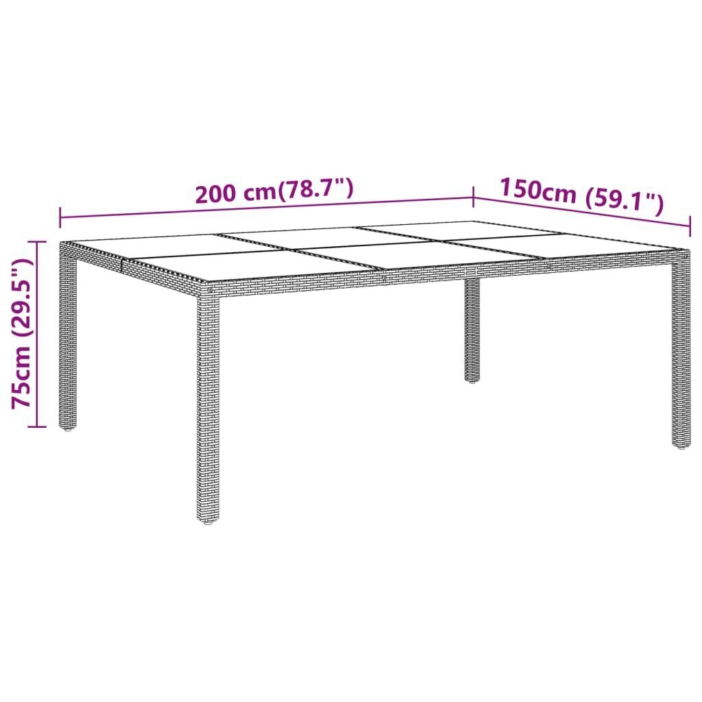 Puutarhapöytä 200x150x75 cm karkaistu lasi/polyrottinki harmaa hinta ja tiedot | Puutarhapöydät | hobbyhall.fi