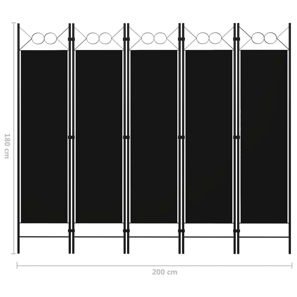 5-paneelinen tilanjakaja 200x180 cm musta hinta ja tiedot | Sermit ja tilanjakajat | hobbyhall.fi