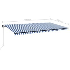 Sisäänkelattava markiisi LED/tuulisensori 600x300 cm sinivalk. hinta ja tiedot | Aurinkovarjot ja markiisit | hobbyhall.fi