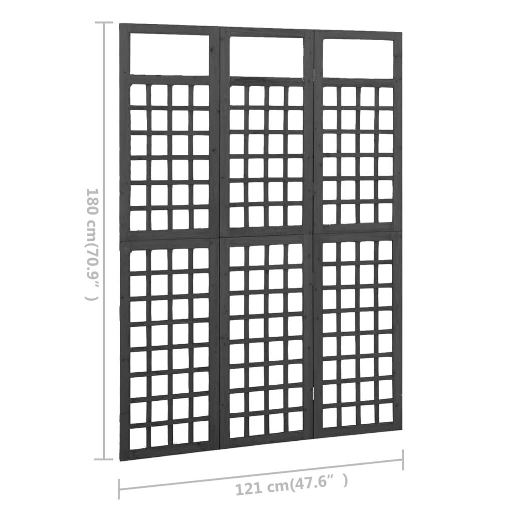 Tilanjakaja/säleikkö 3 paneelia täysi kuusi musta 121x180 cm hinta ja tiedot | Sermit ja tilanjakajat | hobbyhall.fi