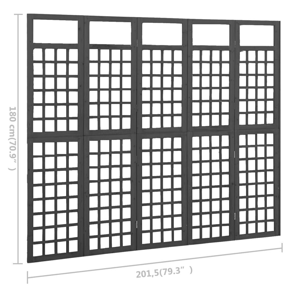 Tilanjakaja/säleikkö 5 paneelia täysi kuusi musta 201,5x180 cm hinta ja tiedot | Sermit ja tilanjakajat | hobbyhall.fi