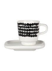 Marimekko Oiva / Siirtolapuutarha -espressokuppi ja lautanen 10x10 cm valkoinen/musta hinta ja tiedot | Lasit, mukit ja kannut | hobbyhall.fi