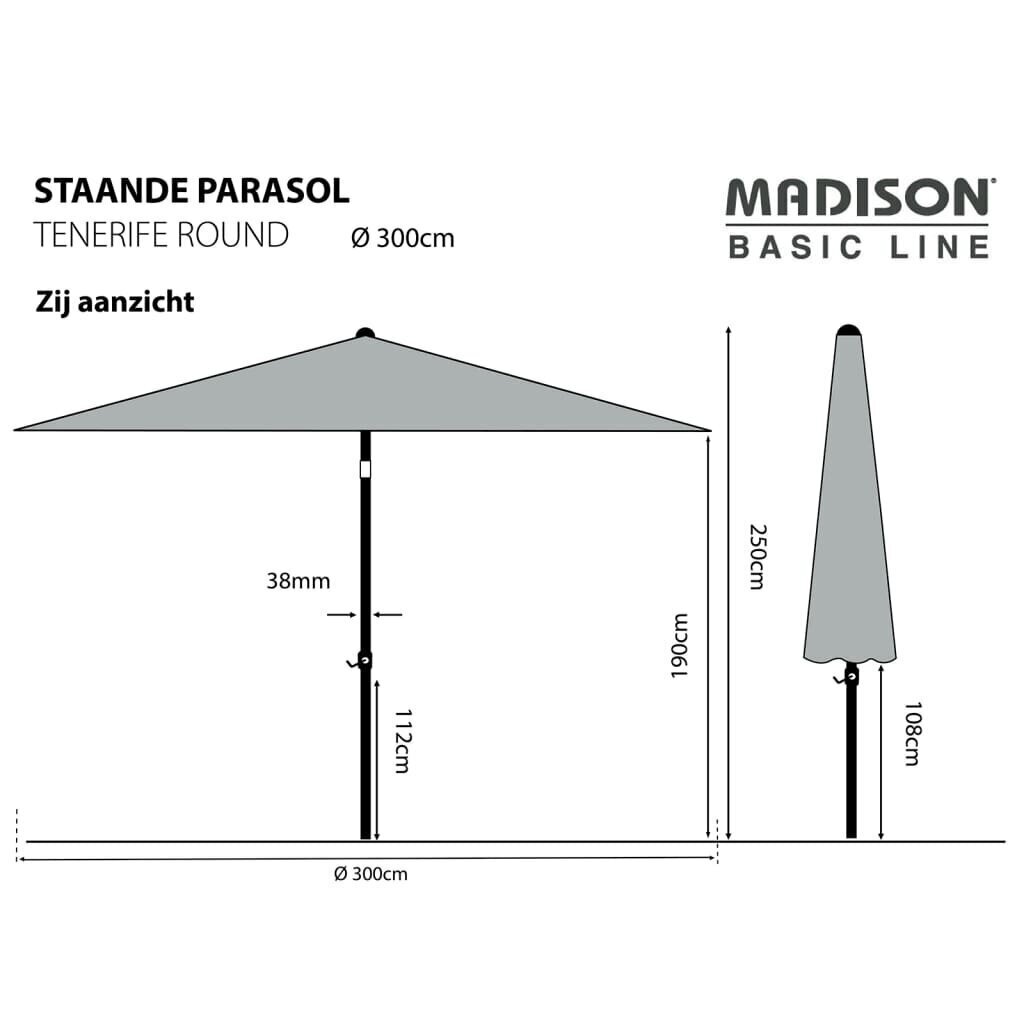 Madison Päivänvarjo Tenerife 300 cm pyöreä omenanvihreä hinta ja tiedot | Aurinkovarjot ja markiisit | hobbyhall.fi