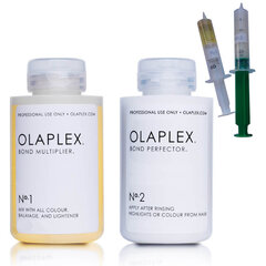 OLAPLEX setti No.1 11,25ml + No.2 22,50ml, ruiskussa yhteen värjäyskertaan hinta ja tiedot | Naamiot, öljyt ja seerumit | hobbyhall.fi