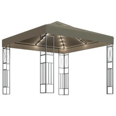 Huvimaja LED-valojen seppeleillä, taupe, 3x3m hinta ja tiedot | Puutarhapaviljongit | hobbyhall.fi