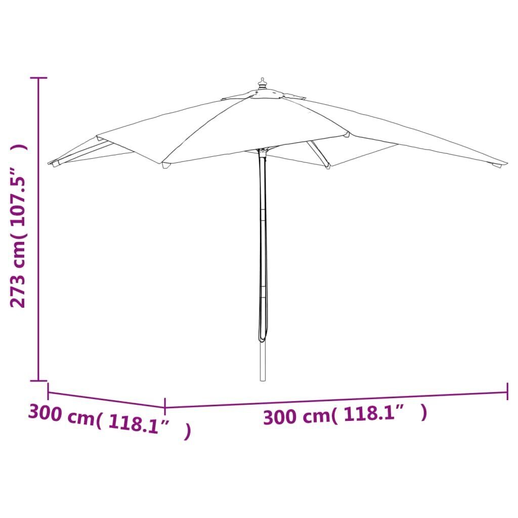 Puutarhan aurinkovarjo puutolppa hiekka 300x300x273 cm hinta ja tiedot | Aurinkovarjot ja markiisit | hobbyhall.fi