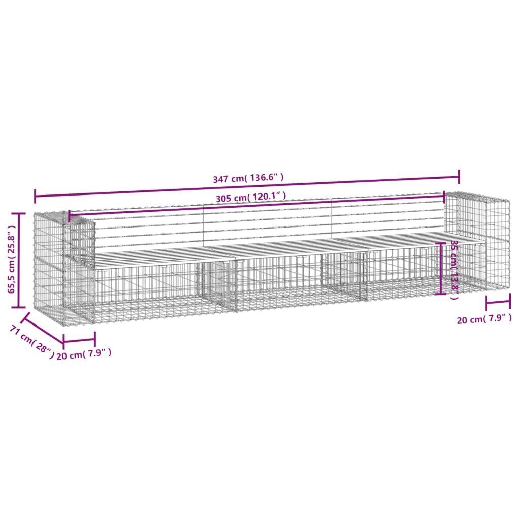 Puutarhapenkki kivikori tyyli 347x71x65,5 cm täysi mänty hinta ja tiedot | Puutarhapenkit | hobbyhall.fi