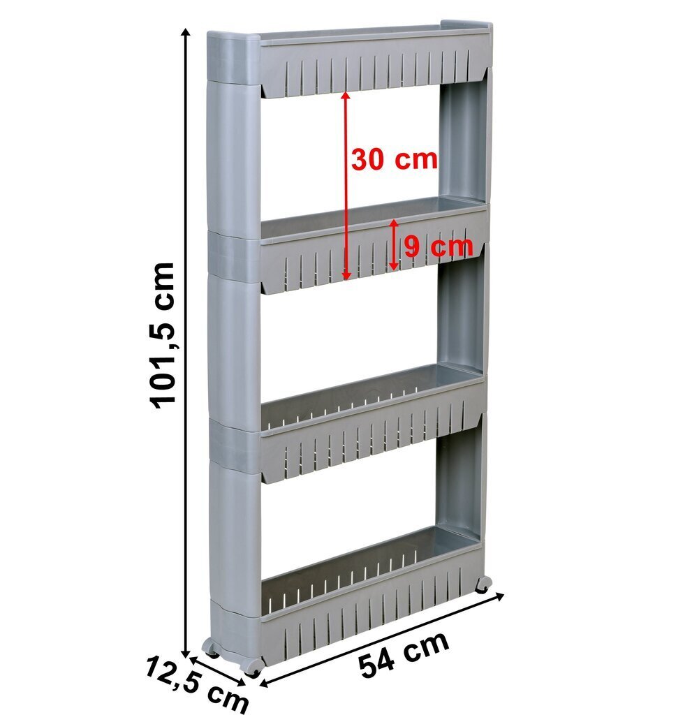 Kylpyhuonehyllyt pyörillä harmaa 4 tasoa Osmera hinta ja tiedot | Keittiön kaapit | hobbyhall.fi