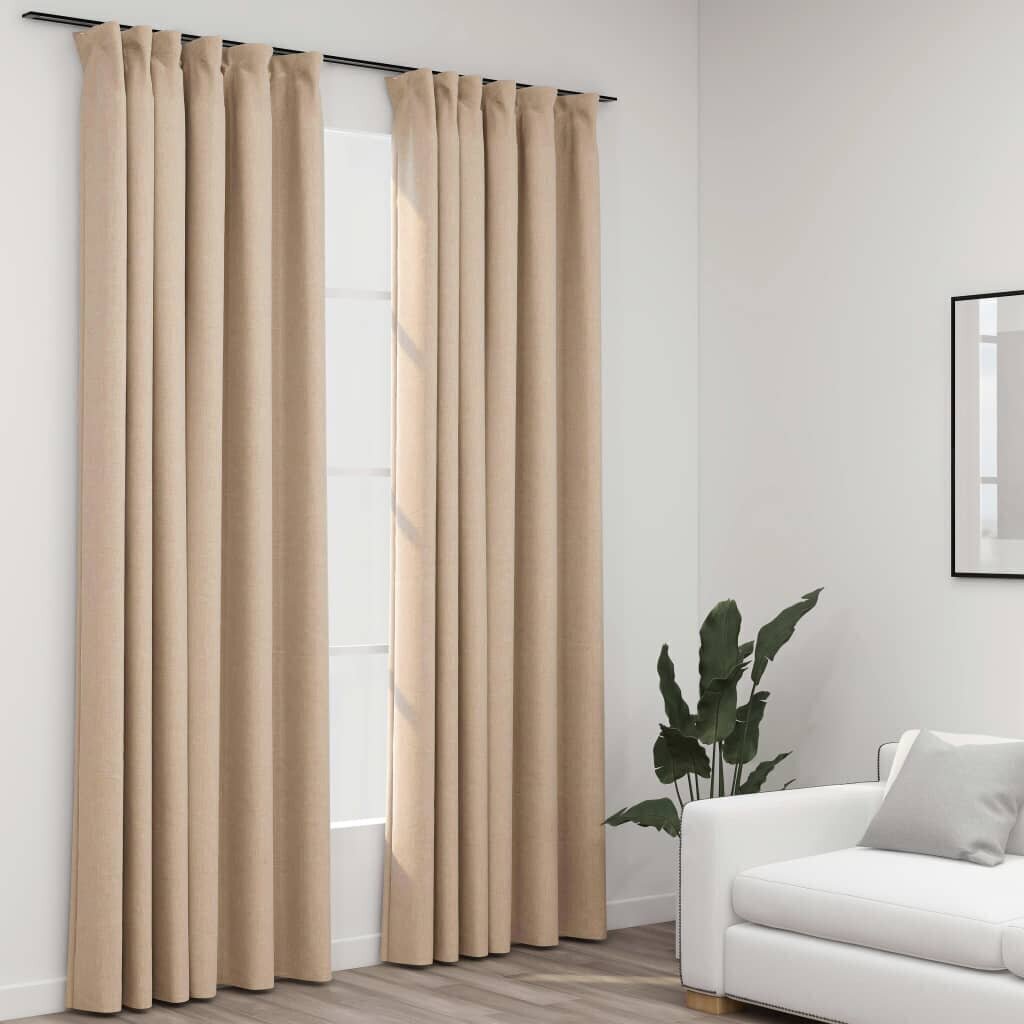 Pellavamaiset pimennysverhot koukuilla 2 kpl beige 140x225 cm hinta ja tiedot | Verhot | hobbyhall.fi