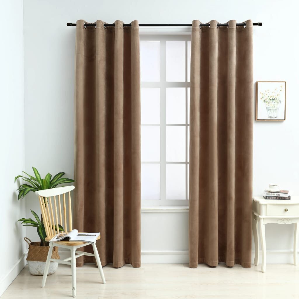 Pimennysverhot renkailla 2 kpl sametti beige 140x225 cm hinta ja tiedot | Verhot | hobbyhall.fi