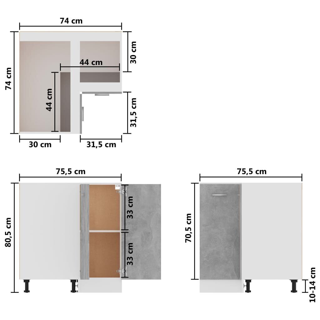 Alakulmakaappi betoninharmaa 75,5x75,5x80,5 cm lastulevy hinta ja tiedot | Keittiön kaapit | hobbyhall.fi