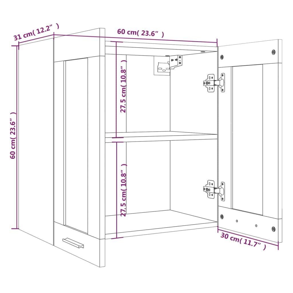 Riippuva lasikaappi ruskea tammi 60x31x60 cm tekninen puu hinta ja tiedot | Keittiön kaapit | hobbyhall.fi