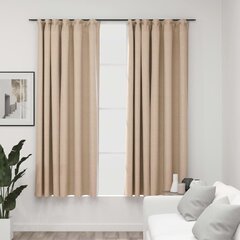 Pellavamaiset pimennysverhot koukuilla 2 kpl beige 140x175 cm hinta ja tiedot | Verhot | hobbyhall.fi