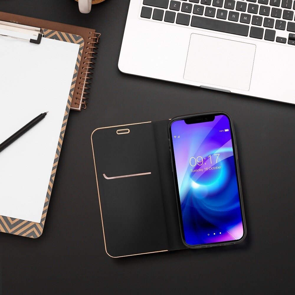 Samsung Galaxy A40 kotelo Luna Book Gold, musta hinta ja tiedot | Puhelimen kuoret ja kotelot | hobbyhall.fi