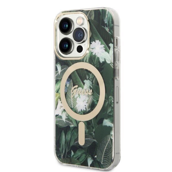 Guess asettaa tapauksessa + laturi iPhone 14 Pro Max 6,7 GUBPP14XHJEACSA vihreä kova kotelo Jungle MagSafe hinta ja tiedot | Puhelimen kuoret ja kotelot | hobbyhall.fi