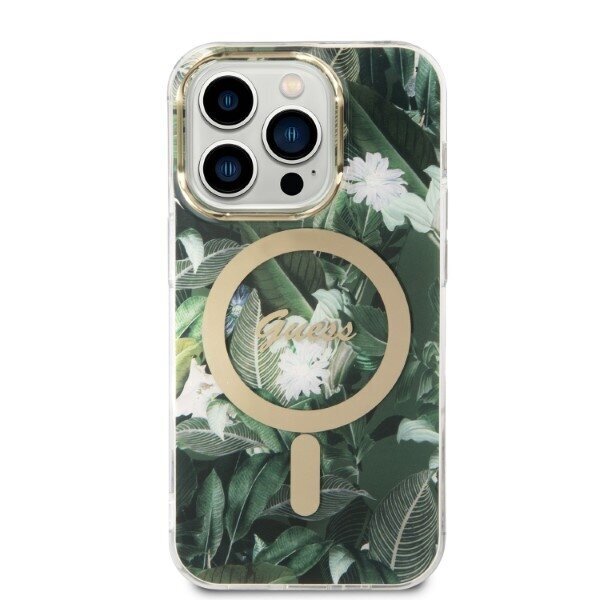 Guess asettaa tapauksessa + laturi iPhone 14 Pro Max 6,7 GUBPP14XHJEACSA vihreä kova kotelo Jungle MagSafe hinta ja tiedot | Puhelimen kuoret ja kotelot | hobbyhall.fi