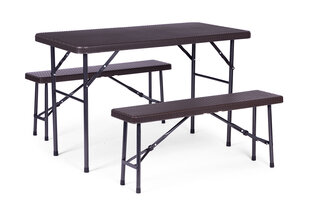 Catering setti 120 cm pöytä 2 penkkiä juhlasetti -BROWN (ruskea) hinta ja tiedot | Puutarhapöydät | hobbyhall.fi