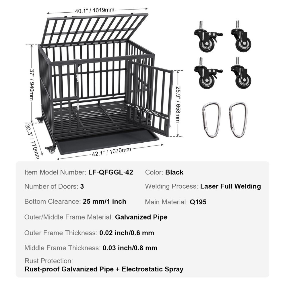 Metallinen koiranhäkki Vevor, 107x77x94 cm hinta ja tiedot | Kuljetushäkit ja kuljetuslaatikot | hobbyhall.fi