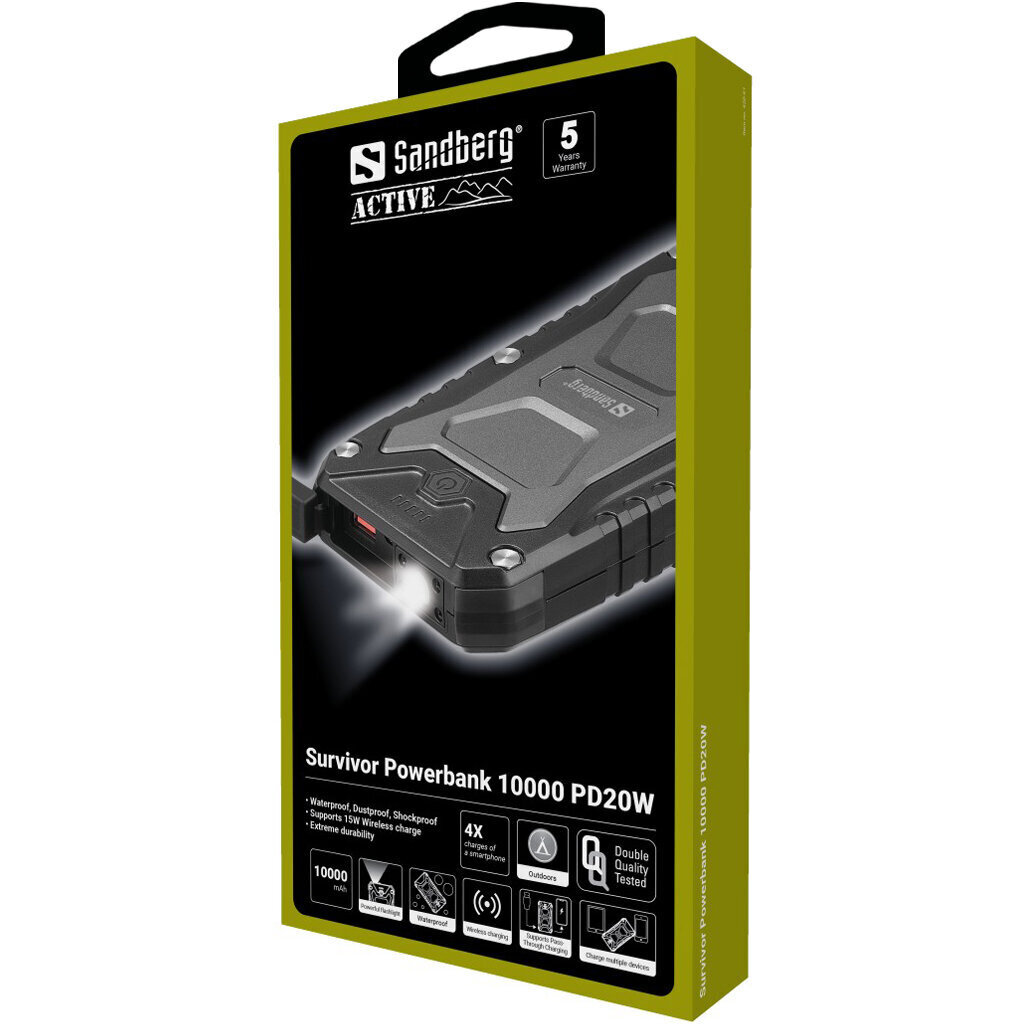 Sandberg 420-91 Survivor Powerbank 10000 PD20W hinta ja tiedot | Varavirtalähteet | hobbyhall.fi