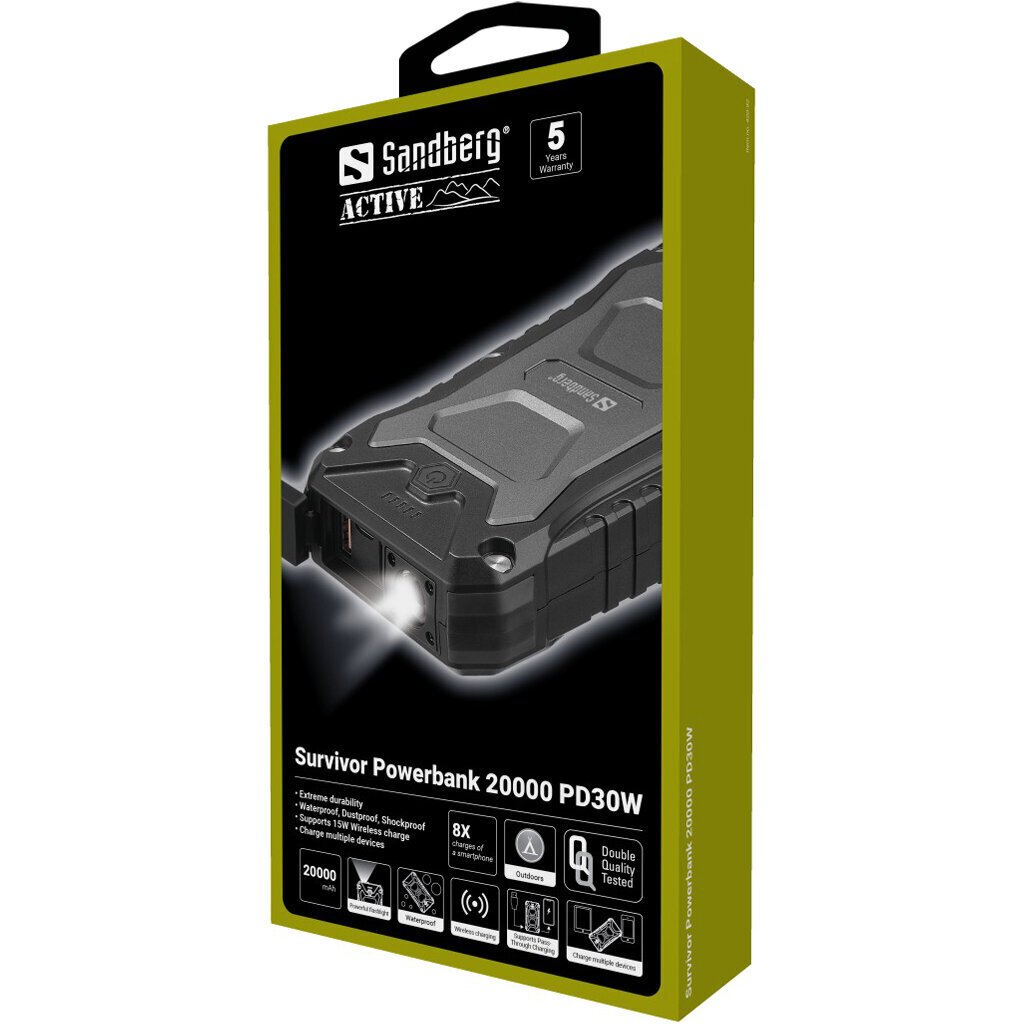 Sandberg 420-92 Survivor Powerbank 20000 PD30W hinta ja tiedot | Varavirtalähteet | hobbyhall.fi