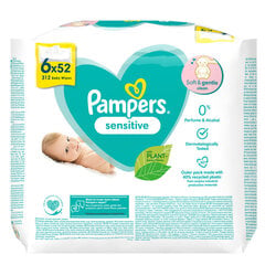 PAMPERS kosteuspyyhkeet SENSITIVE 6x52 kpl hinta ja tiedot | Vauvojen kosteuspyyhkeet | hobbyhall.fi