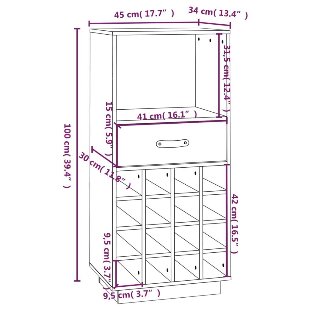 Viinikaappi hunajanruskea 45x34x100 cm täysi mänty hinta ja tiedot | Keittiön kaapit | hobbyhall.fi