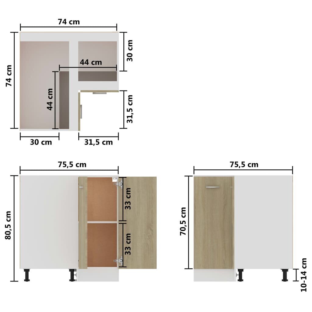 Alakulmakaappi Sonoma-tammi 75,5x75,5x80,5 cm lastulevy hinta ja tiedot | Keittiön kaapit | hobbyhall.fi