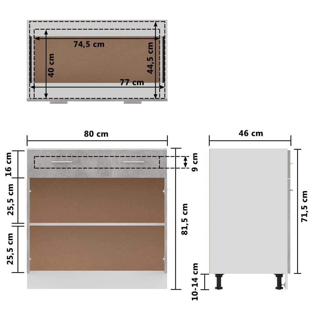 Alalipastokaappi betoninharmaa 80x46x81,5 cm lastulevy hinta ja tiedot | Keittiön kaapit | hobbyhall.fi