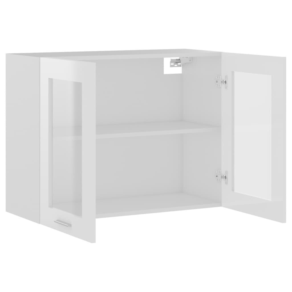 Seinäkaappi lasilla korkeakiilto valkoinen 80x31x60cm lastulevy hinta ja tiedot | Keittiön kaapit | hobbyhall.fi