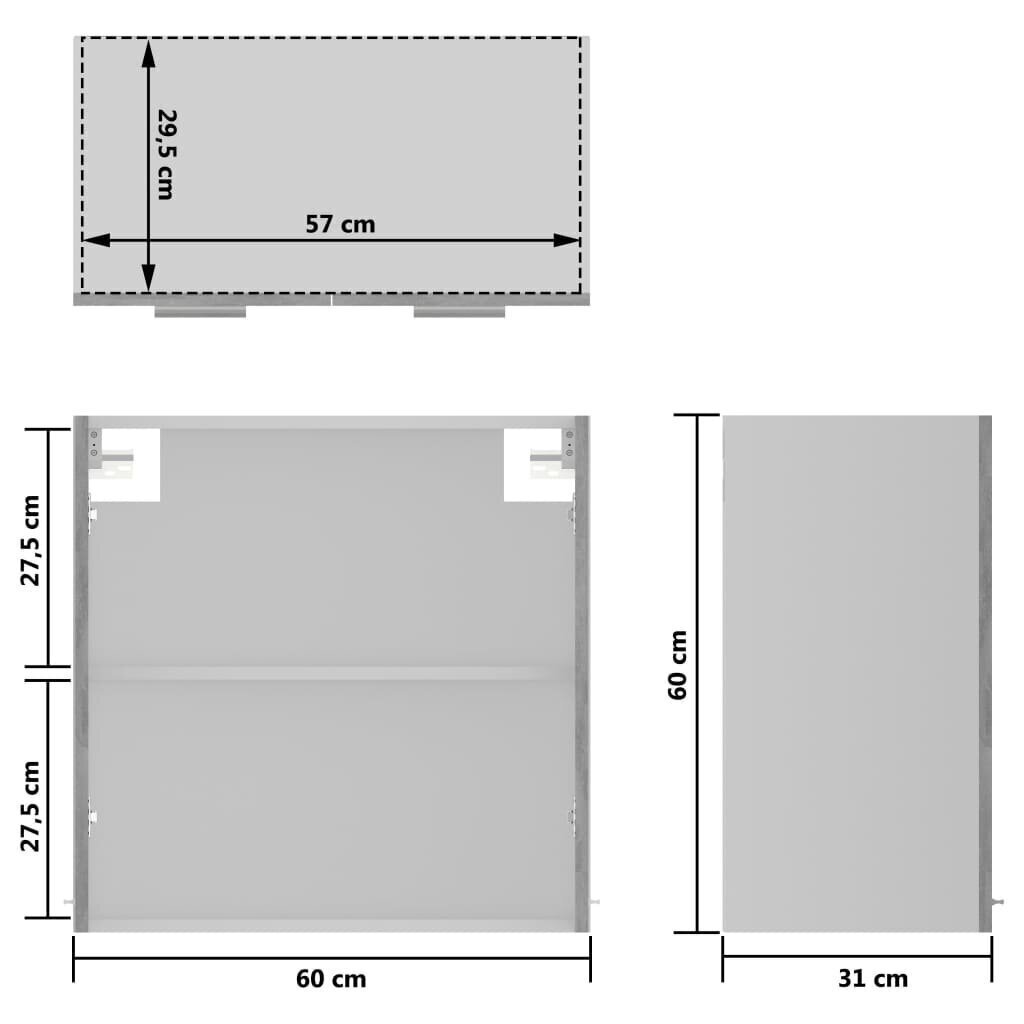 Seinäkaappi lasilla betoninharmaa 60x31x60 cm lastulevy hinta ja tiedot | Keittiön kaapit | hobbyhall.fi