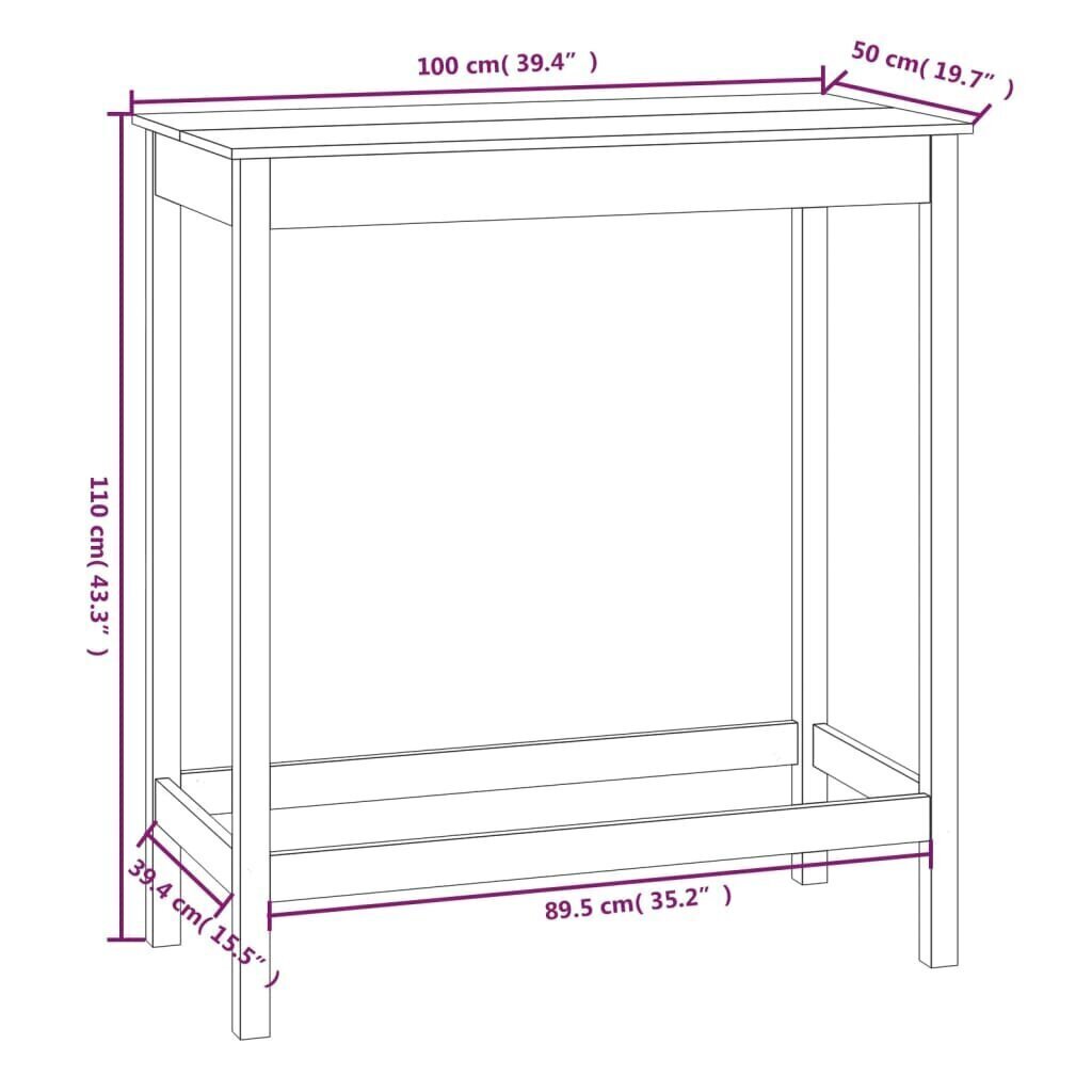 Baaripöytä 100x50x110 cm täysi mänty hinta ja tiedot | Ruokapöydät | hobbyhall.fi