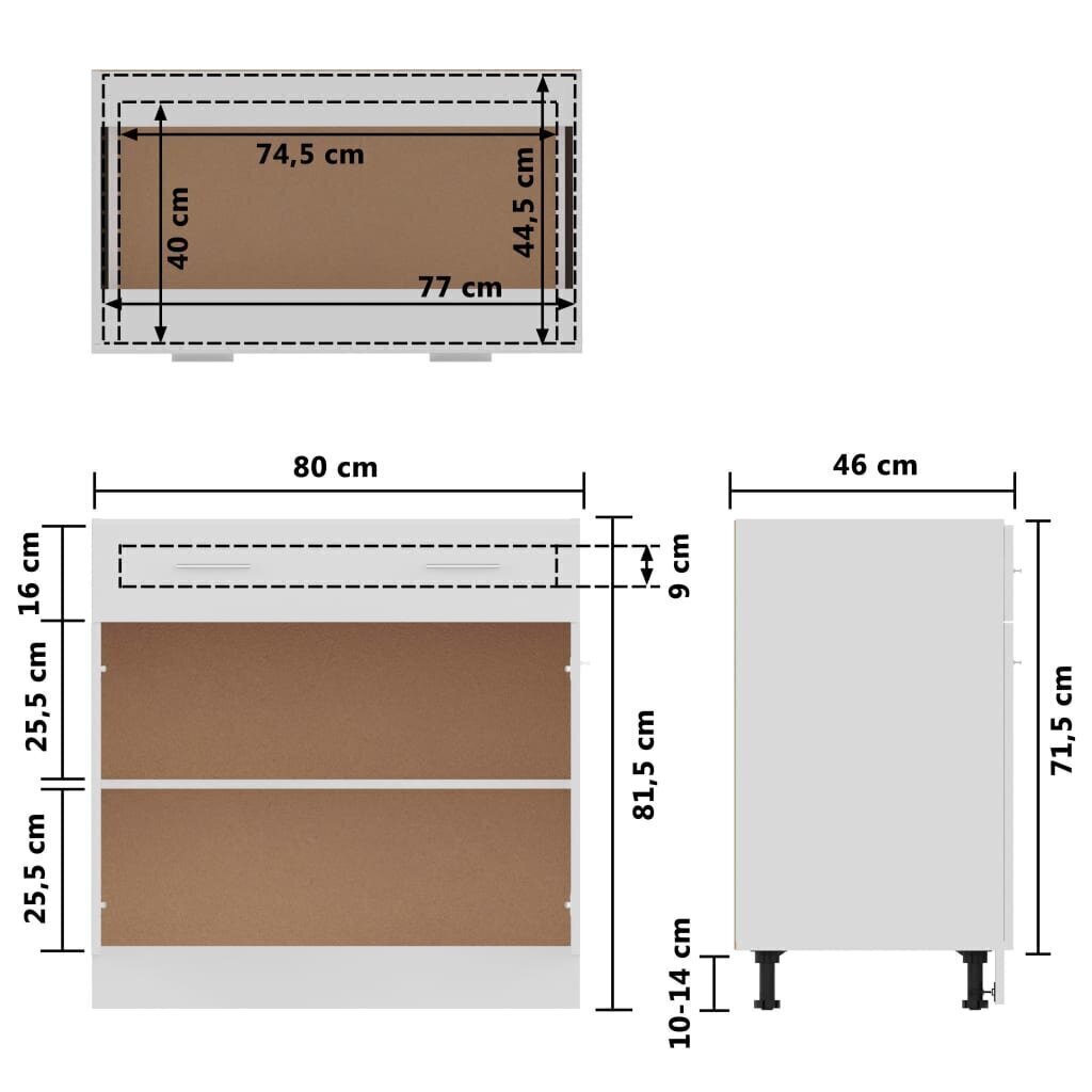 Alalipastokaappi valkoinen 80x46x81,5 cm lastulevy hinta ja tiedot | Keittiön kaapit | hobbyhall.fi