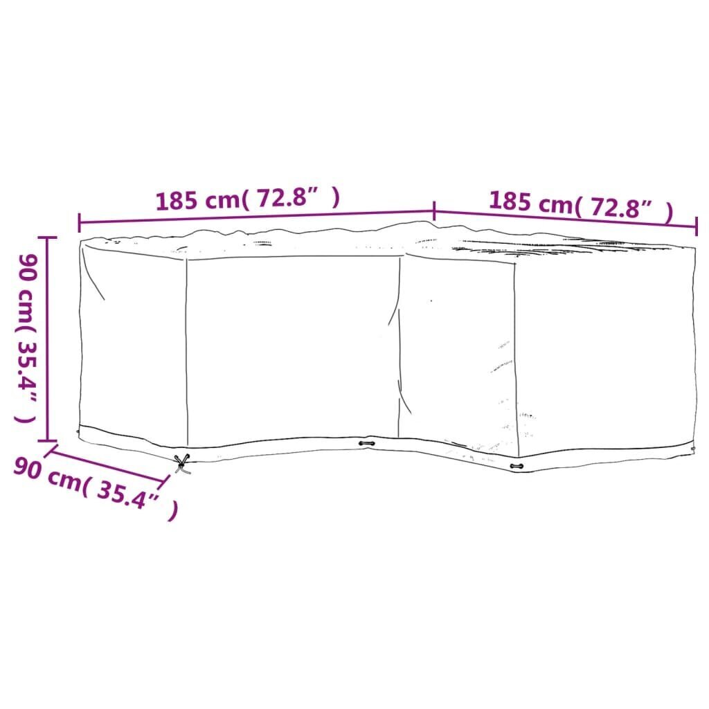 Ulkokalustesuojat 2 kpl L-muoto 12 purjerengasta 185x185x90 cm hinta ja tiedot | Istuintyynyt, pehmusteet ja päälliset | hobbyhall.fi