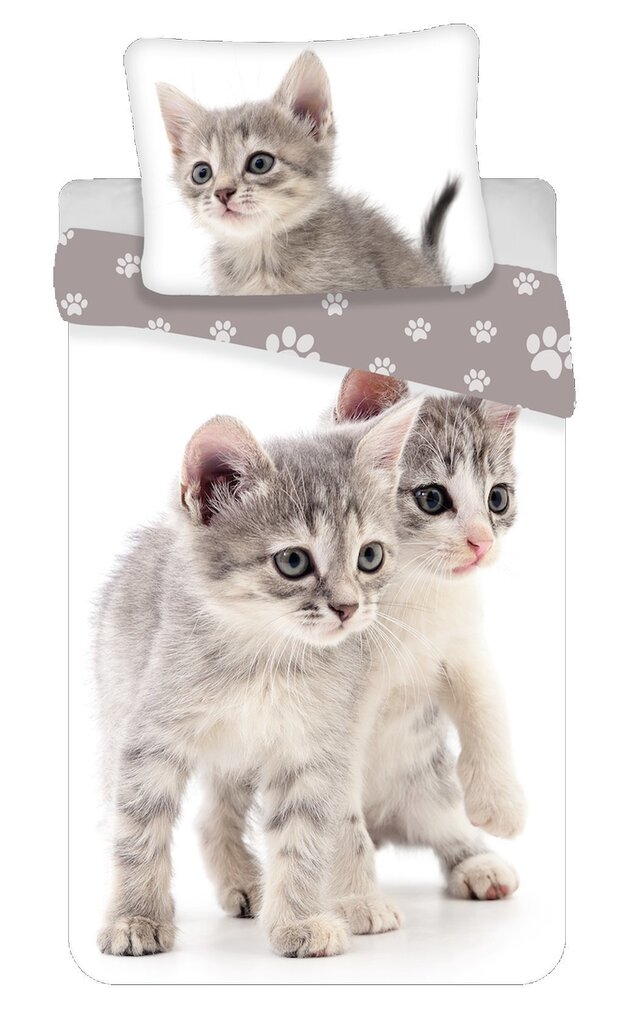Kitten Grey -pussilakanasetti, 140 x 200 cm + 1 tyynyliina 70 x 90 cm hinta ja tiedot | Vuodevaatteet lapsille | hobbyhall.fi